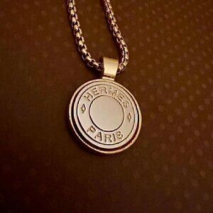 Vintage Hermes Button Upcycled Pendant on Choker Chain Necklace